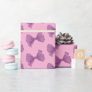 Roze Paarse Strik Baby Shower Cadeaupapier