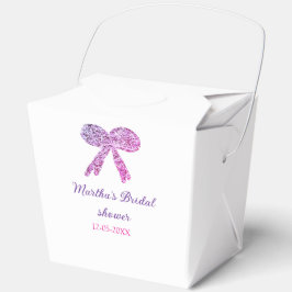 Roze paarse strik glans glitter bruids douche naam bedankdoosjes