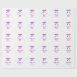 Roze paarse strik glans glitter bruids douche naam cadeaupapier