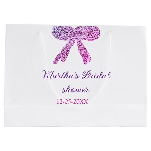 Roze paarse strik glans glitter bruids douche naam groot cadeauzakje (Achterkant)