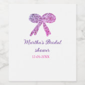 Roze paarse strik glans glitter bruids douche naam wijn etiket (Enkel label)