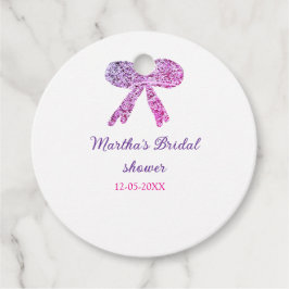 Roze paarse strik glans glitter bruidsfeest naam bedankjes labels