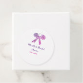 Roze paarse strik glans glitter bruidsfeest naam bedankjes labels (In situ)