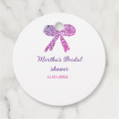 Roze paarse strik glans glitter bruidsfeest naam bedankjes labels (Voorkant)