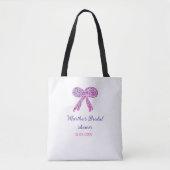 Roze paarse strik glans glitter bruidsfeest naam tote bag (Voorkant)