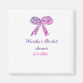 Roze paarse strik glans glitter bruiloft feest naa magneet (Voorkant)