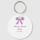 Roze paarse strik glans glitter bruiloft feest naa sleutelhanger (Achterkant)