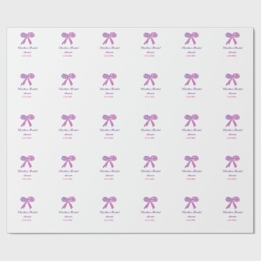 Roze paarse strik glans glitter bruiloft naam cadeaupapier (Vlak)