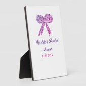 Roze paarse strik glans glitter bruiloft naam fotoplaat (Zijkant)