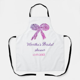 Roze paarse strik glans glitter bruiloft naam schort