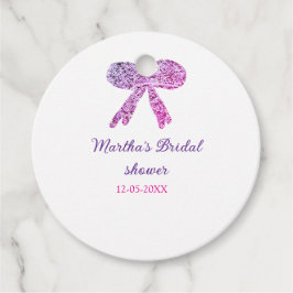 Roze paarse strik glans glitters bruiloft naam bedankjes labels