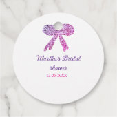 Roze paarse strik glans glitters bruiloft naam bedankjes labels (Achterkant)