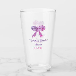 Roze paarse strik glans glitters bruiloft naam glas