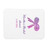 Roze paarse strik glans glitters bruiloft naam magneet (Horizontaal)