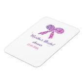 Roze paarse strik glans glitters bruiloft naam magneet (Linkerzijde)