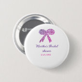 Roze paarse strik glans glitters bruiloft naam ronde button 5,7 cm (Voorkant /achterkant)