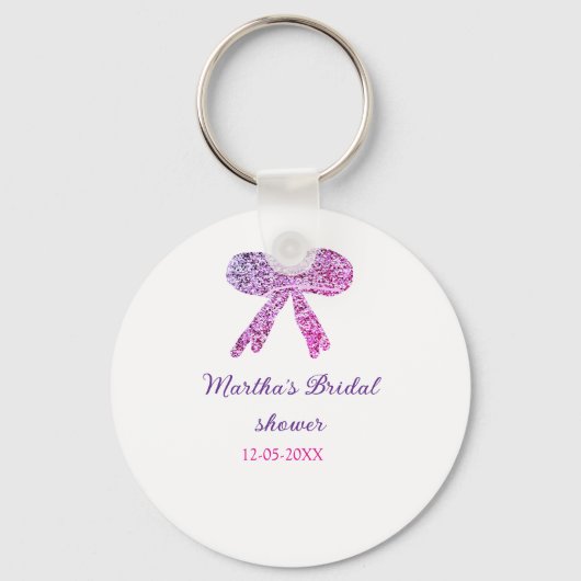 Roze paarse strik glans glitters bruiloft naam sleutelhanger (Voorkant)