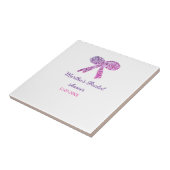 Roze paarse strik glans glitters bruiloft naam tegeltje (Zijkant)