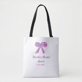 Roze paarse strik glans glitters bruiloft naam tote bag