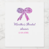 Roze paarse strik glans glitters bruiloft naam wijn etiket (Enkel label)