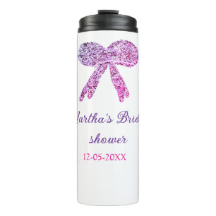 Roze paarse strik glinster glitter bruiloft naam thermosbeker
