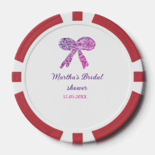 Roze paarse strik glinster glitters bruiloft naam poker chips