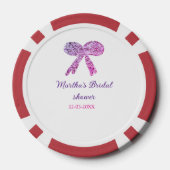 Roze paarse strik glinster glitters bruiloft naam poker chips (Achterkant)