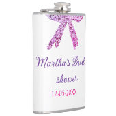 Roze paarse strik glinster glitters bruiloftsshowe heupfles (Rechts)