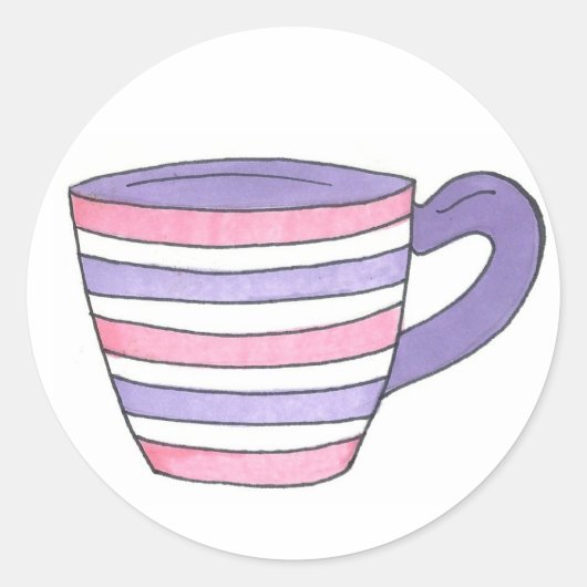 Roze/Paarse stripe stripe Tea Cup Stickers (Voorkant)