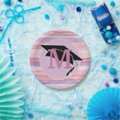 Roze Paarse striped Gradup Cap Monogram Papieren Bordje (Feest)
