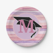 Roze Paarse striped Gradup Cap Monogram Papieren Bordje (Voorkant)