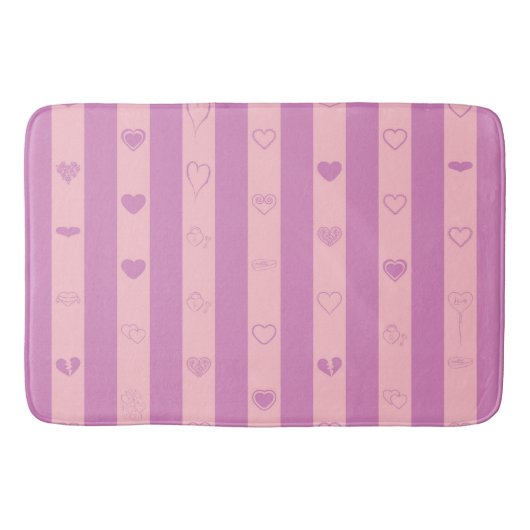 Roze Paarse stripes Modern Heart Patroon Badmat (Voorkant)