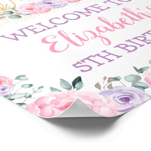 Roze Paarse Swan Princess Birthday Welkom Poster (Hoek)