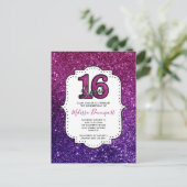Roze & Paarse Sweet 16 Glitter Glans Edelstenen Briefkaart (Staand voorkant)