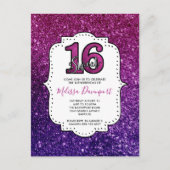 Roze & Paarse Sweet 16 Glitter Glans Edelstenen Briefkaart (Voorkant)