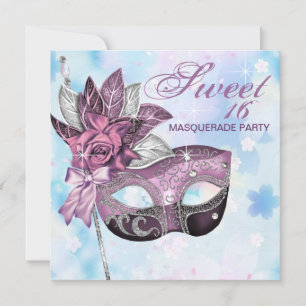 Roze Paarse Sweet 16 Maskerade Feest Kaart