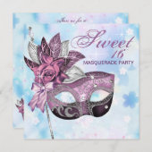Roze Paarse Sweet 16 Masquerade Party Kaart (Voorkant / Achterkant)