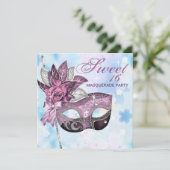 Roze Paarse Sweet 16 Masquerade Party Kaart (Staand voorkant)