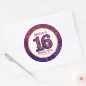 Roze & Paarse Sweet 16 Sparkle Glitter Bedankt Ronde Sticker (Envelop)