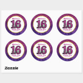 Roze & Paarse Sweet 16 Sparkle Glitter Bedankt Ronde Sticker (Vel)