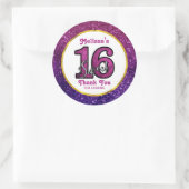 Roze & Paarse Sweet 16 Sparkle Glitter Bedankt Ronde Sticker (Tas)