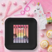 Roze Paarse Synthwave Zomerfeest Papieren Bordje (Feest)