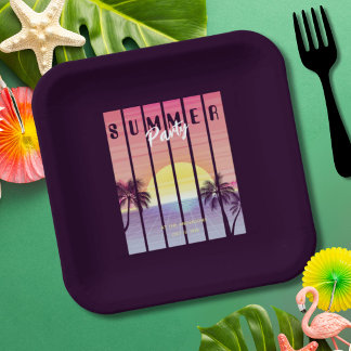 Roze Paarse Synthwave Zomerfeest Papieren Bordje