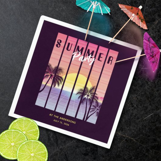 Roze Paarse Synthwave Zomerfeest Servet