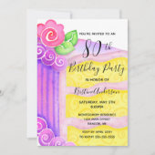 Roze Paarse Taart Bloemen 80ste Verjaardagsfeest Kaart (Voorkant)