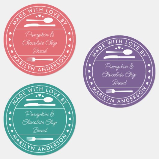 Roze Paarse Tealgrijze 'Gemaakt Met Liefde' Voedse Labels (Groep)