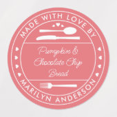 Roze Paarse Tealgrijze 'Gemaakt Met Liefde' Voedse Labels (Design 1)