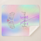 Roze paarse tiara crown monogram holografisch sherpa deken (Voorkant (horizontaal))