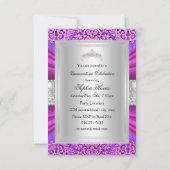 Roze/Paarse Tiara & Damask Quinceanera Invite Kaart (Achterkant)