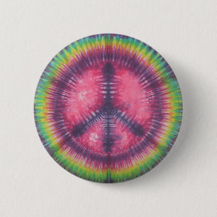 Roze & Paarse Tie Dye Peace Sign Flair Button